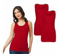 COMFYLOT & KK TRADERS MCR LTD Women's Cotton Ribbed Tank Tops - Pack of 2 | Casual Cami Vest T-Shirts for Everyday Wear | Stretchy and Comfortable (UK, Numeric, 22, 24, Regular, Regular, Red)