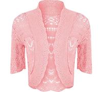 COMFYLOT & KK TRADERS MCR LTD Womens Short Sleeve Crochet Bolero Shrug Cardigan Ladies Knitted Cropped Open Front Shrug Pink