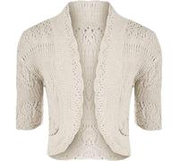 COMFYLOT & KK TRADERS MCR LTD Womens Short Sleeve Crochet Bolero Shrug Cardigan Ladies Knitted Cropped Open Front Shrug Beige