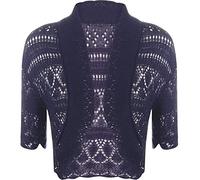 COMFYLOT & KK TRADERS MCR LTD Womens Short Sleeve Crochet Bolero Shrug Cardigan Ladies Knitted Cropped Open Front Shrug Navy Blue
