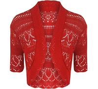 COMFYLOT & KK TRADERS MCR LTD Womens Short Sleeve Crochet Bolero Shrug Cardigan Ladies Knitted Cropped Open Front Shrug Red