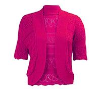 COMFYLOT & KK TRADERS MCR LTD Womens Short Sleeve Crochet Bolero Shrug Cardigan Ladies Knitted Cropped Open Front Shrug Cerise