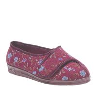 Comfylux Davina Superwide Touch Fastening Slippers - Wine Floral - 5 UK