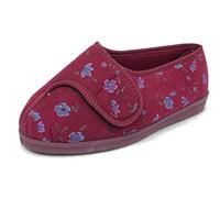 Comfylux Womens EEEE Super Wide Fit Velcro Comfort Slippers Orthopaedic Wine 7
