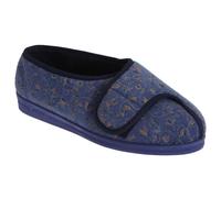 Comfylux Women's Helen Floral Superwide Slippers in Dark Blue | Size: 8 Comfylux Dark Blue 8
