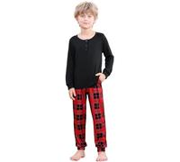 Comfyouth Boys Pyjamas Long Sleeve Tartan Pyjamas for Boys Pjs Sets with Two Pockets Long Sleeve Top + Adjustable Drawstring Plaid Pyjama Bottoms 6-16 Years