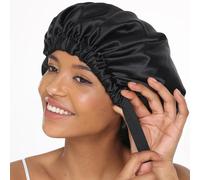 COMFYROLL Silk Bonnet for Sleeping Women - Satin Bonnet for Sleeping - Adjustable Double Layer Satin Lined Reversible Hair Bonnet for Sleeping with Thin Elastic Band for Curly Hair(Black)