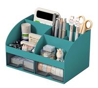 COMFYROOM Desk Organizer with 6 Compartments and 2 Drawers, Plastic Makeup Organizer, Pen Holder for Desktop Storage, Dark Green