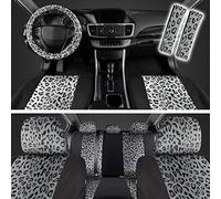 ComfySeats Velvet Animal Car Seat Covers Two Tone Gray Leopard on Black 9pc