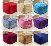 ComfyTrends Cube Bean Bag Seat Indoor Square Footstool Pouffe - Crushed Velvet Fabric Medium Size - 40cm x 40cm x 30cm Filled beanbags (Brown)