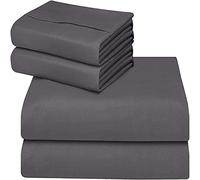 ComfyWell Double Fitted Sheet - Deep Pocket Bed Cover (35 cm) - Soft Brushed Microfibre Fabric - Shrinkage and Fade Resistant. (Double (135x190cm), Grey)