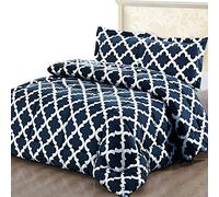ComfyWell Single Duvet - Printed Comforter Bedspreads, Coverlets & Sets, 1 Pillowcases Warm and Anti Allergy All Season Coverless Duvet, Throws For Bed. (Single (135x200cm), Navy Blue)