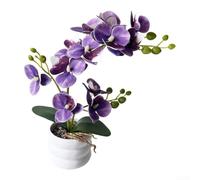 Comgooldool 12-Bloom Artificial Phalaenopsis Orchid In White Wave Pot, Realistic Faux Butterfly Orchid For Home Office Decor, 9.45 Inch Plastic Fake Flower Arrangement(Purple)