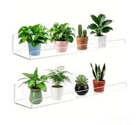 Comgooldool 2 Pack 12 Inch Acrylic Suction Cup Plant Shelves - Clear Window for ledges For Succulents, Herbs, Bathroom Organizer & Kitchen Seasoning Rack, No Drilling
