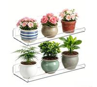 Comgooldool 2 Pack Clear Floating Plant Shelves 12 Inch, Acrylic Window Shelf For Succulents Herbs, Suction Cup Or Screw Mount Display Rack For Kitchen Living Room Office