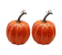 Comgooldool 2 Pack Cracked Foam Pumpkins 16.5cm Artificial Orange Gourds