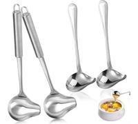 Comgooldool 4 Pack Stainless Steel Sauce Spoon With Duckbill Spout For Precise Pouring, Deep Basting Ladle For Soup And Gravy, Kitchen Cooking Tool With Hook, Silver 20Cm