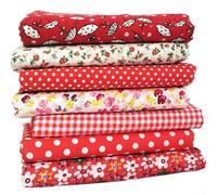 Comgooldool 7pcs Cotton Fabric Squares 25x25cm with Small Floral Patterns, Colorful Quilting Fabric for DIY Sewing Patchwork Home Decor Crafts, Green Orange Red Purple Blue(Red)