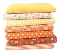 Comgooldool 7pcs Cotton Fabric Squares 25x25cm with Small Floral Patterns, Colorful Quilting Fabric for DIY Sewing Patchwork Home Decor Crafts, Green Orange Red Purple Blue(Orange)