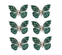 Comgooldool Hand-Painted Butterfly Christmas Ornaments 6PCS Fabric Decor | Intricate hand-painted details, lifelike butterfly shape, festive red and gold tones, 21cm size, tree or (Dark Green, 21 Cm)