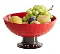 Comgooldool Luxury High Foot Fruit Bowl With Drainage Base, Large Capacity Snack Tray For Kitchen Dining, Modern PET Plastic Serving Dish For Fruits Nuts And Party Decor, Cream White(Red)