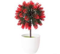 Comgooldool Pine And Cypress Leaf Ball Ornament 26Cm Artificial Floral Decor With Pot, Realistic Greenery Centerpiece For Wedding Table Home Office Shelf Display(Red)