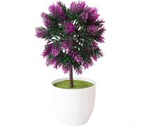 Comgooldool Pine And Cypress Leaf Ball Ornament 26Cm Artificial Floral Decor With Pot, Realistic Greenery Centerpiece For Wedding Table Home Office Shelf Display(Red Lotus)