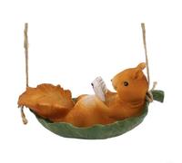 Comgooldool Resin Squirrel Swing Garden Ornament Hanging Statue with for JUTE Rope, Whimsical Animal for SCULPTURE for Outdoor Patio Yard Lawn Decor, Weatherproof Figurine 18cm
