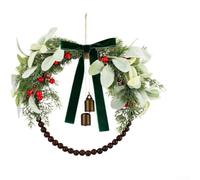 Comgooldool Retro Wooden Bead Christmas Wreath 30cm Faux Berry | Vintage wood beads, faux eucalyptus, red berries, 30cm diameter, rustic holiday charm(30cm Green)