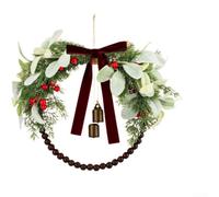 Comgooldool Retro Wooden Bead Christmas Wreath 30cm Faux Berry | Vintage wood beads, faux eucalyptus, red berries, 30cm diameter, rustic holiday charm(30cm Red)