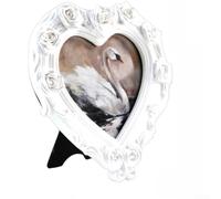 Comgooldool Romantic Heart-Shaped Photo Frame, Elegant 3D Embossed Resin Picture Frame With Easel Stand For Tabletop Decor, Wedding Anniversary Engagement, 5.51x5.7 Inch(White)