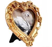 Comgooldool Romantic Heart-Shaped Photo Frame, Elegant 3D Embossed Resin Picture Frame With Easel Stand For Tabletop Decor, Wedding Anniversary Engagement, 5.51x5.7 Inch(Gold)