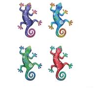 Comgooldool Set of 4 Colorful Metal Wall Lizard Decorations for Garden and Home Décor, Vibrant Ornaments with Blue, Green, Purple and for Red Finish, Weather-Resistant Iron Statues