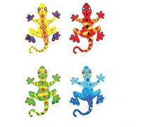 Comgooldool Set of 4 Colorful Metal Wall Lizard Decorations for Garden and Home Décor, Vibrant Ornaments with Blue, Green, Purple and for Red Finish, Weather-Resistant Iron Statues