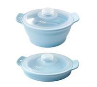 Comgooldool Silicone Microwave Steamer Basket, Collapsible Veggie Steam Pot For Healthy Cooking, Reusable Air Fryer Insert For Rice Meat Vegetables, Dishwasher Safe Kitchen Tool 22X12x14cm(Light blue)