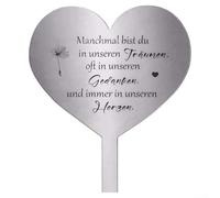 Comgooldool Silver Stainless Steel Heart Shaped Tomb Decoration Weatherproof Memorial Plaque For Cemetery Grave Marker Garden Yard Ornament for tribute 28X12cm Single Piece(A)