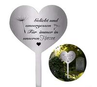Comgooldool Silver Stainless Steel Heart Shaped Tomb Decoration Weatherproof Memorial Plaque For Cemetery Grave Marker Garden Yard Ornament for tribute 28X12cm Single Piece(D)