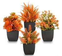 Comgooldool Small Artificial Fall Plants 4 Pack Faux for mini Greenery In Pots For Home Office Bathroom Decor Realistic Autumn Foliage Low Indoor Tabletop Centerpiece Set(Black)