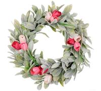 Comgooldool Spring Floral Wreath Bunny Ears Indoor Outdoor | Artificial, Spring Floral Wreath Bunny, For Front Door, Wreath, Table Centerpiece, Bedroom, 40Cm, White, Pink