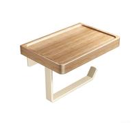 Comgooldool Toilet Paper Holder 18cm Long with Wooden Shelf | for premium carbon steel, black coating, for proof, no , suitable for humid kitchens(Oak White)