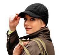 Comhats 100% Wool Womens Winter Hats, Merino Ladies Visor Beanie Double Layer Knit Peaked Beanies Baker Boy Hat 231_Black