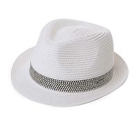 Comhats Mens Straw Trilby Hat Summer Fedora Hats Jazz Cap Cuban hat for Travel Beach Holiday Packabel Adjustable White S