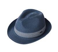 Comhats Mens Straw Trilby Hat Summer Fedora Hats Jazz Cap Cuban hat for Travel Beach Holiday Packabel Adjustable Navy 3XL