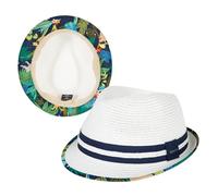 Comhats Summer Packable Panama Fedora 92551 White Tropical Jungle XXL