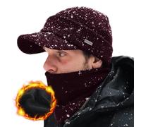 Comhats Winter Peaked Beanie Hat Men Wool Knitted Wooly Hats with Peak Visor Warm Golf Hats & Thermal Snood Fleece Neck Warmer for Ski Walking Burgundy M