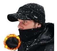 Comhats Winter Peaked Beanie Hat Men Wool Knitted Wooly Hats with Peak Visor Warm Golf Hats & Thermal Snood Fleece Neck Warmer for Ski Walking Black M
