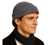 Comhats Winter Wool Fisherman Cuffed Beanie Hats for Men Knitted Warm Lightweight Skull Cap Gifts Running Ski Big Head Light Grey X-Large XX-Large XL XXL