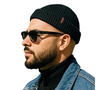 Comhats Winter Wool Fisherman Cuffed Beanie Hats for Men Knitted Warm Lightweight Skull Cap Gifts Running Ski Big Head Black X-Large XX-Large XL XXL