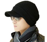 Comhats Winter Wool Peaked Beanie Hat Men Womens Warm Visor Beanie Peaked Cap for Cold Weather Outdoor Ski Walking Golf Black M