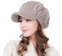 Comhats Wool Ladies Winter Hats Womens Visor Beanie Double Layer Knit Peaked Beanies Baker Boy Hat 120_Beige